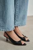 RONE Black Matte Pointed Toe Open Front Buckle Women’s Shoes