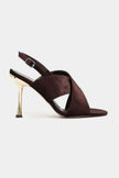 ZOYA Coffee Velvet Cross Strap Women’s Thin Heel Sandals