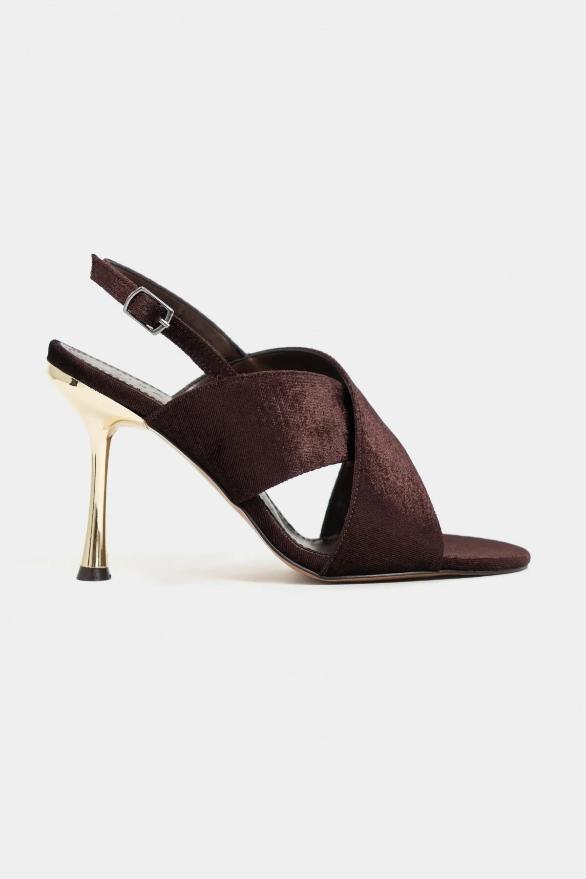 ZOYA Coffee Velvet Cross Strap Women’s Thin Heel Sandals