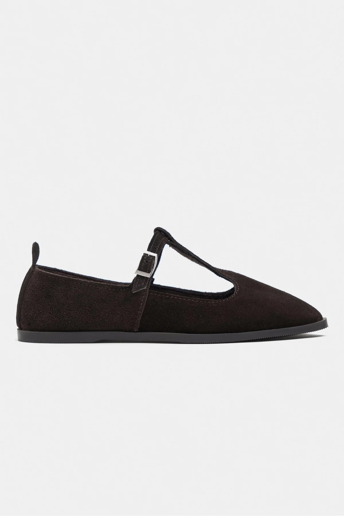 Mabel Bitter Brown Genuine Suede Leather Buckle Detail Flat Women's Ballet Flats