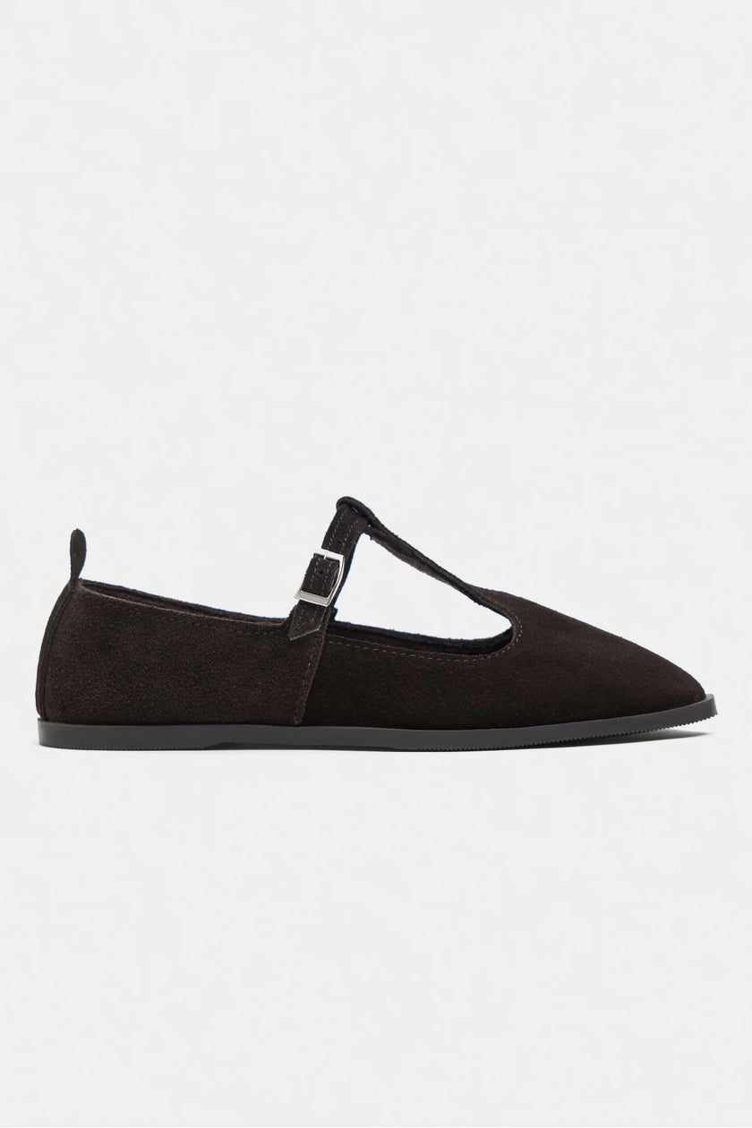 Mabel Bitter Brown Genuine Suede Leather Buckle Detail Flat Women's Ballet Flats