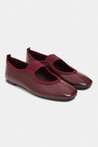 MORTY Burgundy Rustic Patterned Women’s Daily Ballet Flats with Strap Detail