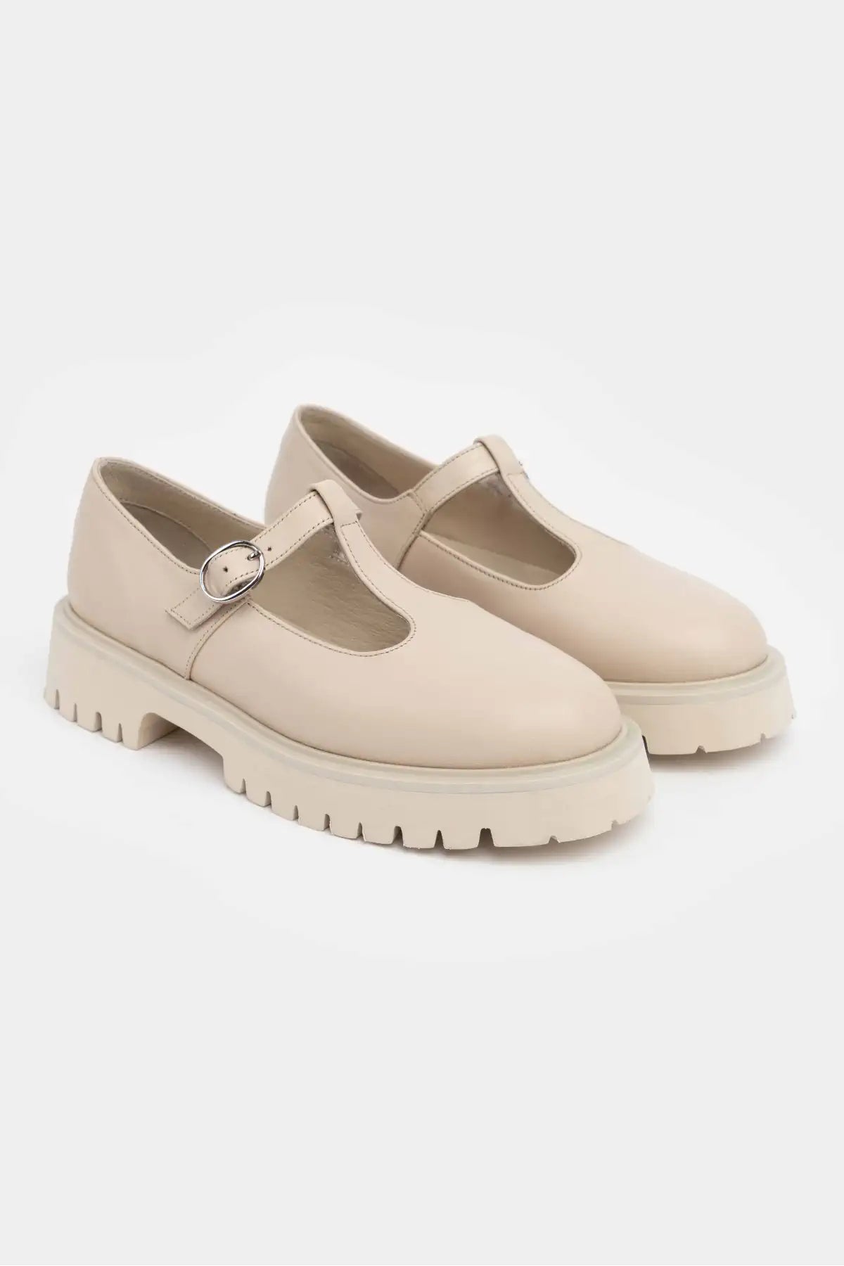 STANA BEIGE BUCKLE DETAIL THICK-SOLED WOMEN'S SHOES | FOOTWEAR | Loafers | Lebbse STANA BEIGE BUCKLE DETAIL THICK-SOLED WOMEN'S SHOES | FOOTWEAR | Loafers | Lebbse