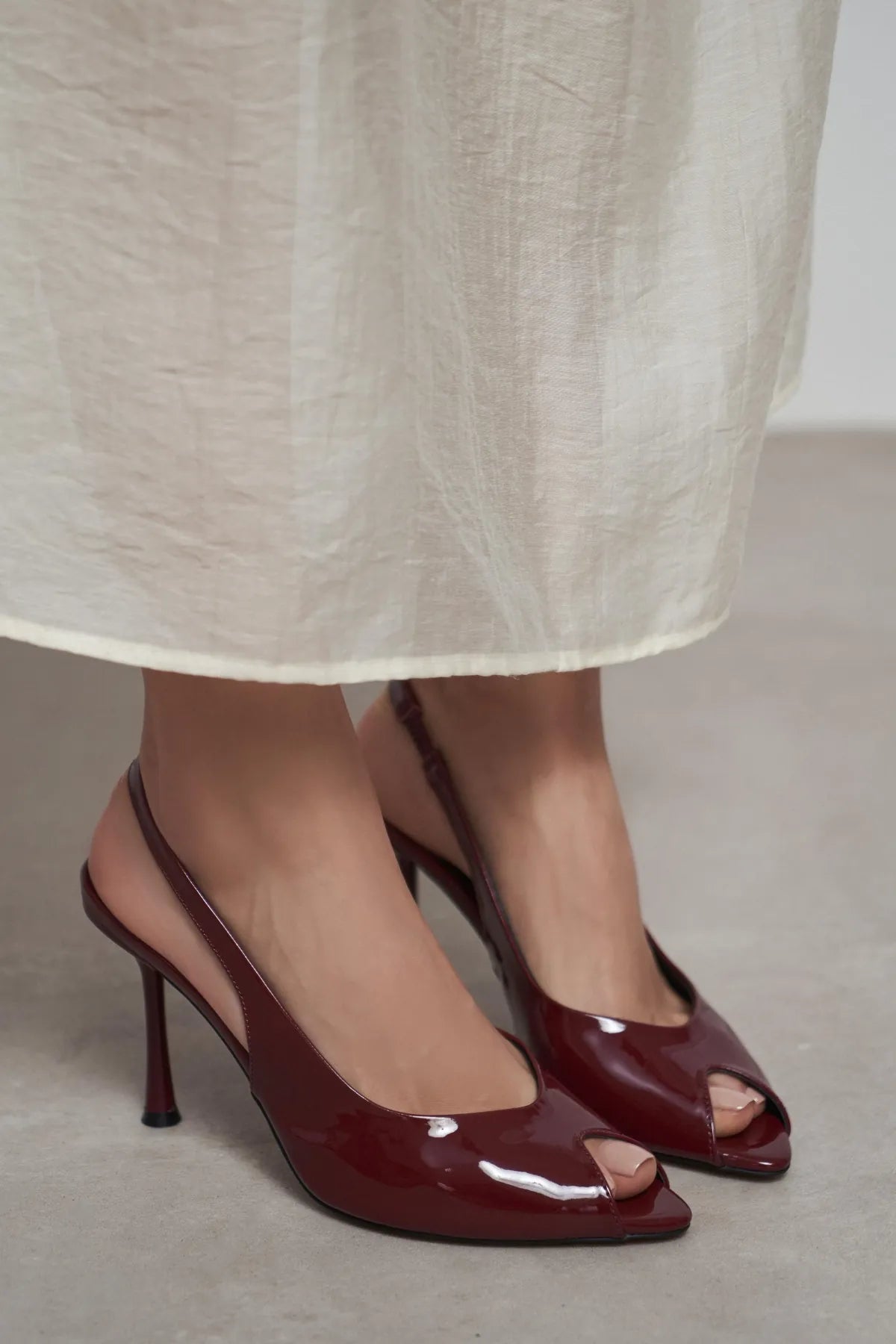 BETTY Burgundy Patent Open-Toe Women’s Heels