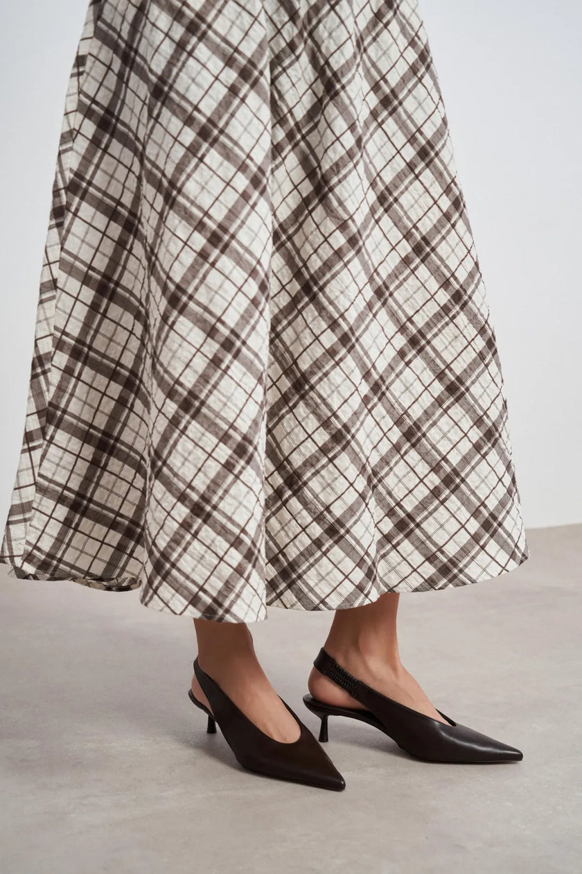 LUNIX Coffee Matte Pointed Toe Slingback Women’s Thin Heel Shoes