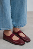 MORTY Burgundy Rustic Patterned Women’s Daily Ballet Flats with Strap Detail