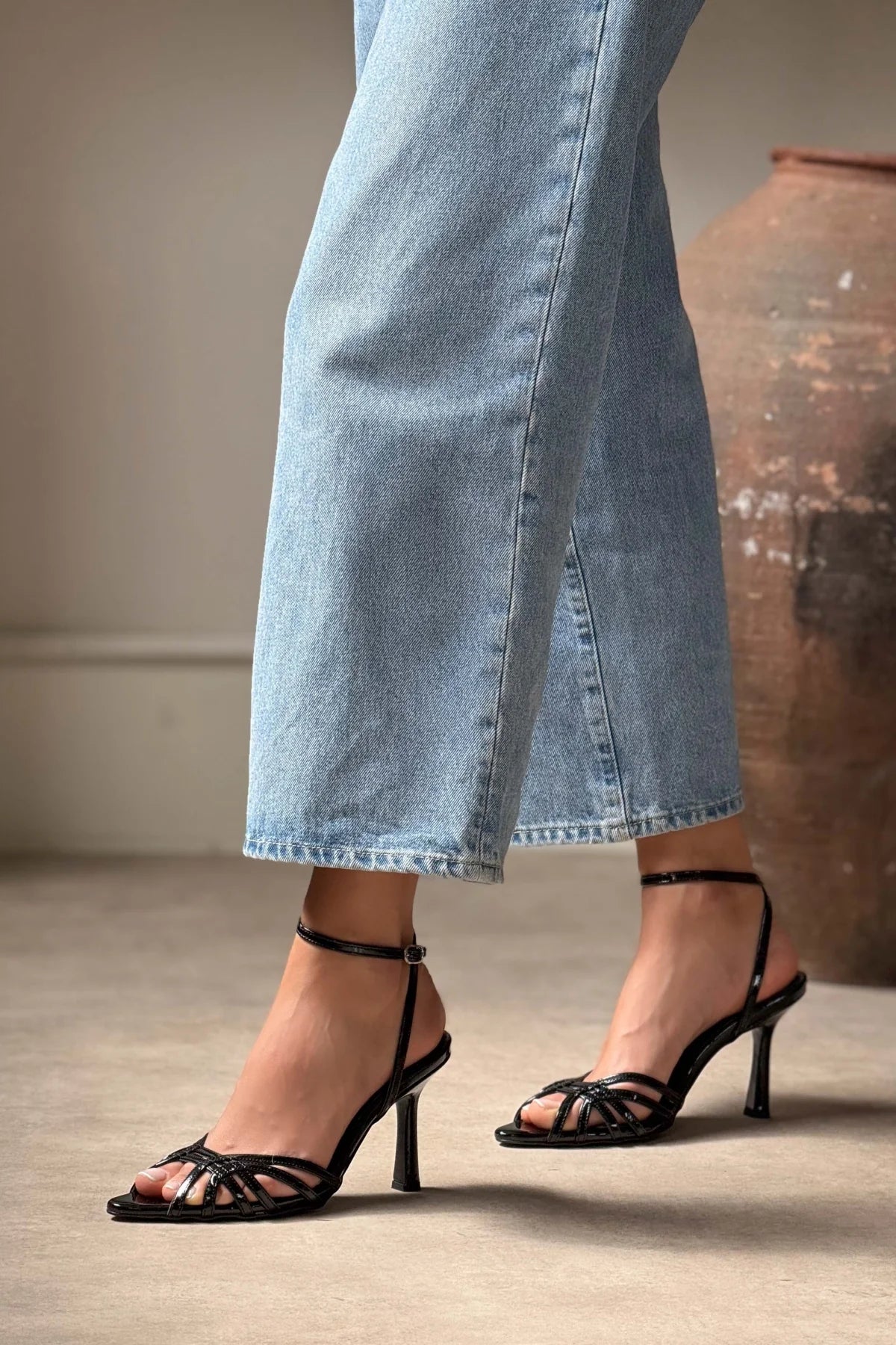 Mery Pearl Matte Ankle-Tie Women's Heeled Sandals