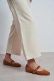 BERLIN Tan Suede Genuine Leather Buckle Strap Women’s Ballerina Flats
