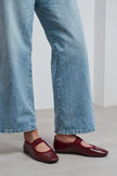MORTY Burgundy Rustic Patterned Women’s Daily Ballet Flats with Strap Detail