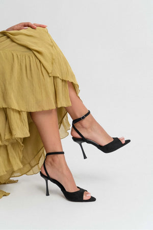 TANIA BLACK SUEDE ANKLE BELT DETAIL WOMEN'S SLEEVE HEEL SHOES