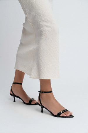 BUMBLE BLACK PATTERNED MATTE ANKLE BUCKLE DETAIL WOMEN'S HIGH-HEEL SHOES