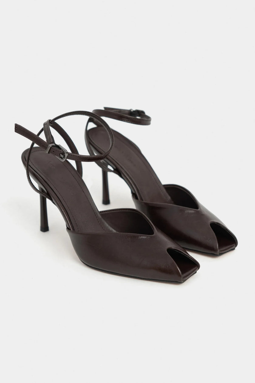 VELA Coffee Rustic Open Toe Ankle Strap Women’s Heel Shoes