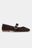 BERLIN Coffee Suede Genuine Leather Buckle Strap Women’s Ballerina Flats
