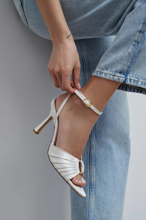 RAVEN Pearl Satin Ankle Strap Women’s Thin Heel Shoes