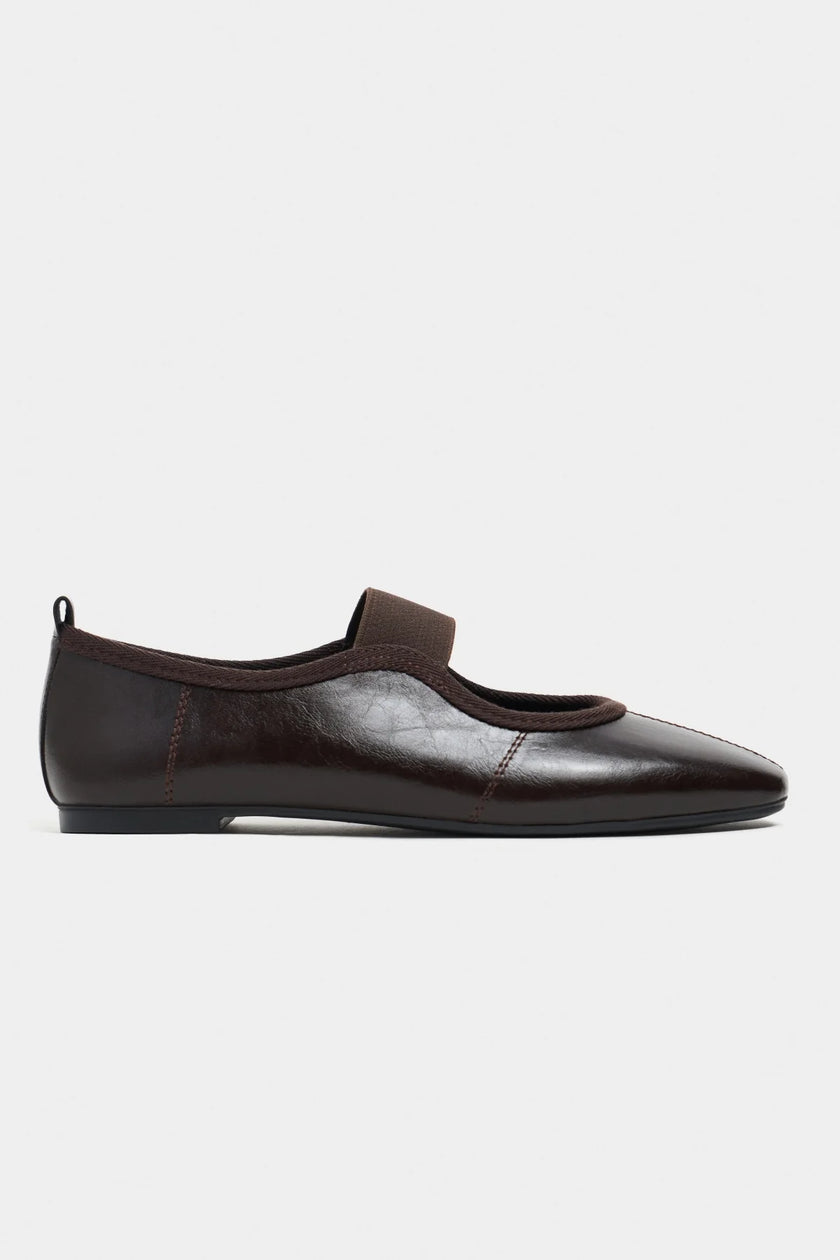 MORTY Coffee Rustic Patterned Women’s Daily Ballet Flats with Strap Detail