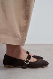 BERLIN Coffee Suede Genuine Leather Buckle Strap Women’s Ballerina Flats