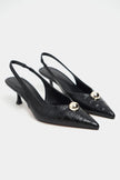 ALVERA Black Croco Texture Accessory Detail Pointed Toe Women’s Heel Shoes - Pre order