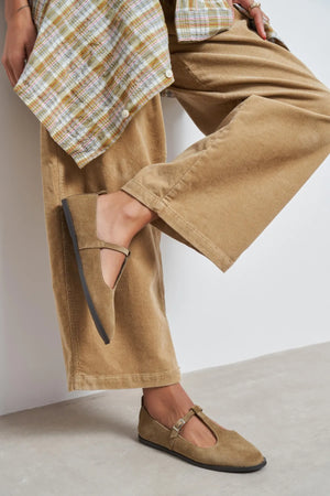 Mabel Rome Beige Genuine Suede Leather Buckle Detail Flat Women's Ballet Flats