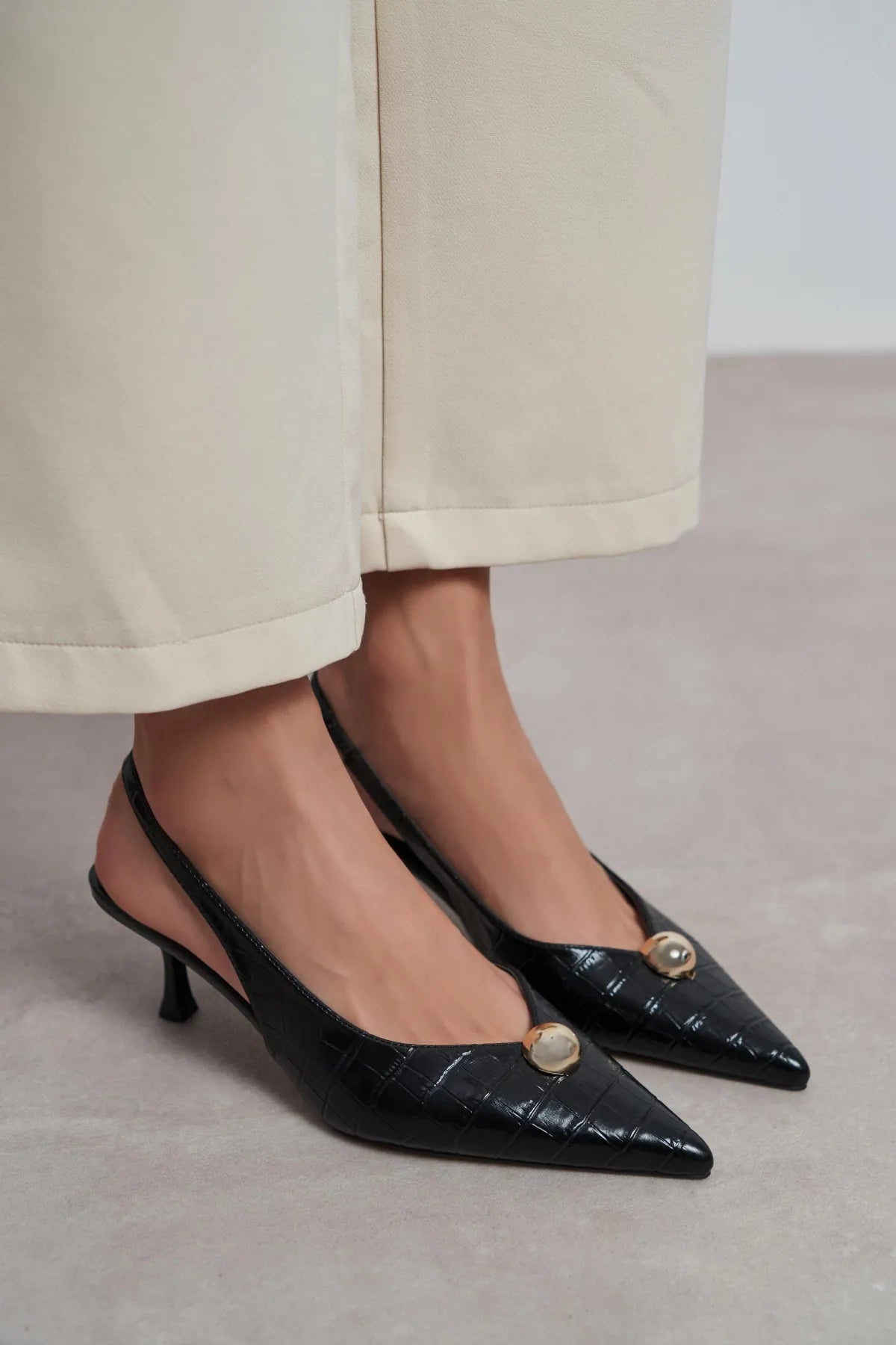 ALVERA Black Croco Texture Accessory Detail Pointed Toe Women’s Heel Shoes - Pre order | FOOTWEAR | Heels | Lebbse ALVERA Black Croco Texture Accessory Detail Pointed Toe Women’s Heel Shoes - Pre order | FOOTWEAR | Heels | Lebbse