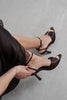 RAVEN Coffee Satin Ankle Strap Women’s Thin Heel Shoes