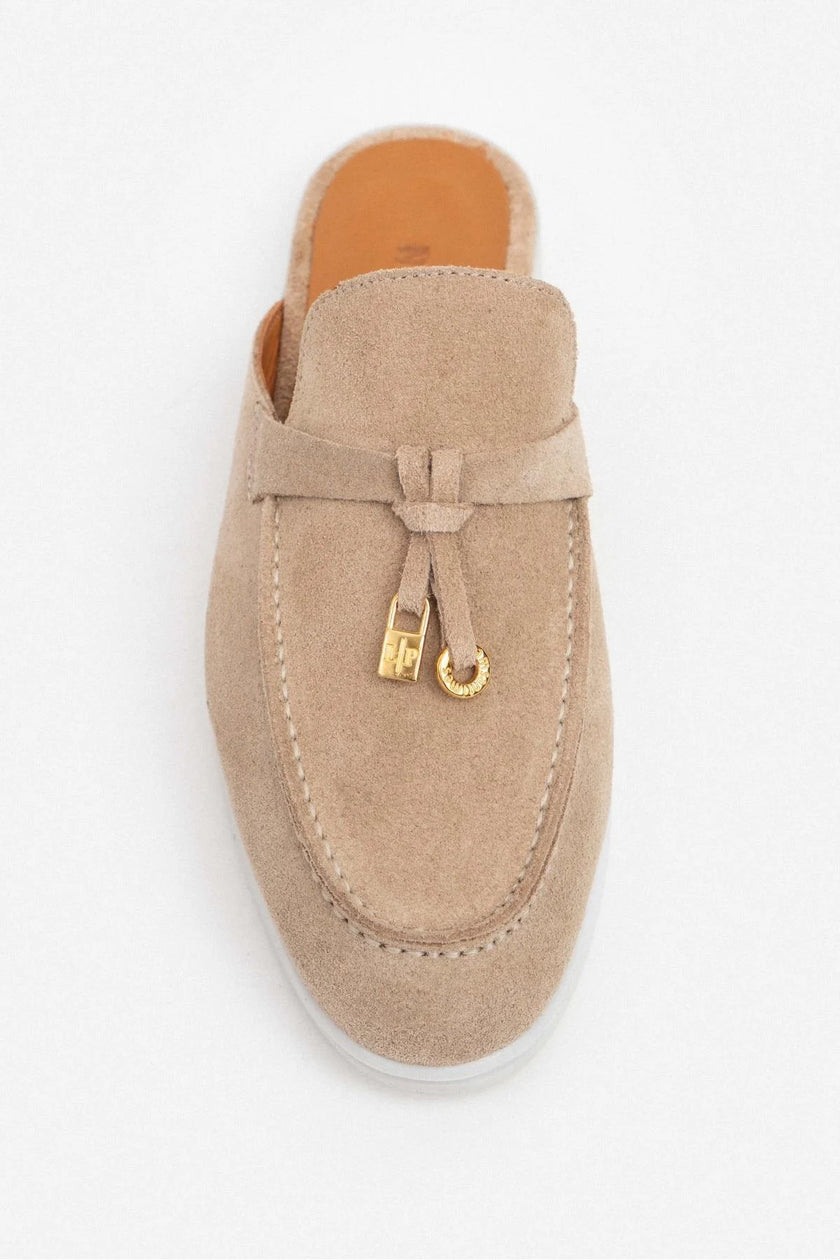 Most Nude Suede Genuine Leather Tassel Detail Flat Sole Women's Slippers