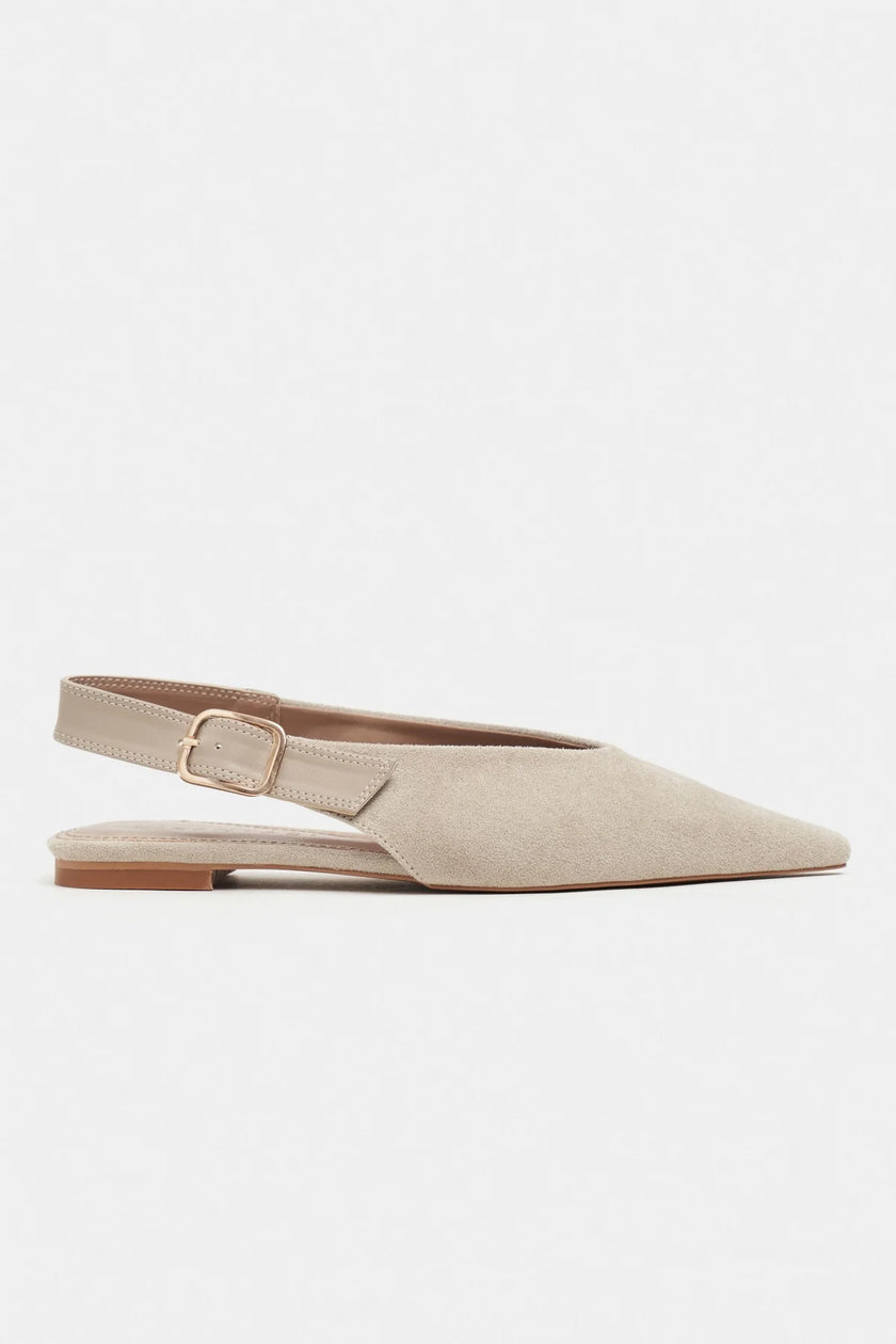 TESSA Beige Suede Pointed Toe Buckle Detail Low Heel Women’s Flats
