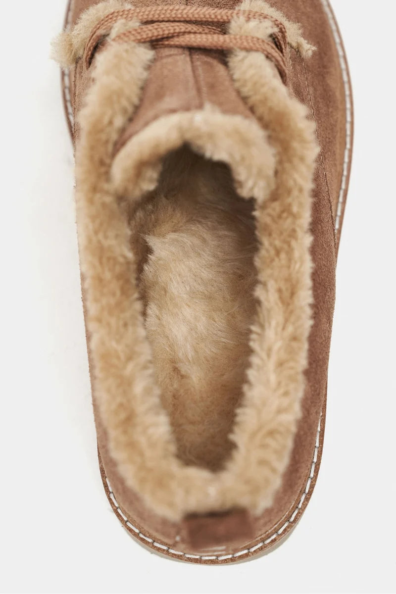 LUSHA Desert Dark Beige Genuine Suede Leather Fur-Lined Lace-Up Shoes – 2 cm