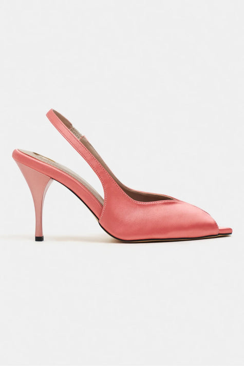 ROXY Salmon Satin Ankle Strap Open Toe Women’s Heels
