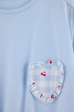 Blue 100% Cotton Cherry & Plaid Ruffle Knit Pajama Set