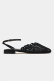 Tracy Black Lace Detail Back-Strap Buckle Flat Sandals