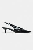 DOREY Black Patent Leather Ankle Buckle Detail Women’s Heel Shoes