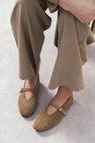MERA Rome Beige Suede Buckle Detail Genuine Leather Women’s Flat Ballet Shoes