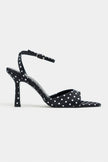 JULIAN Black Polka Dot Satin Bow Detail Women’s Heels