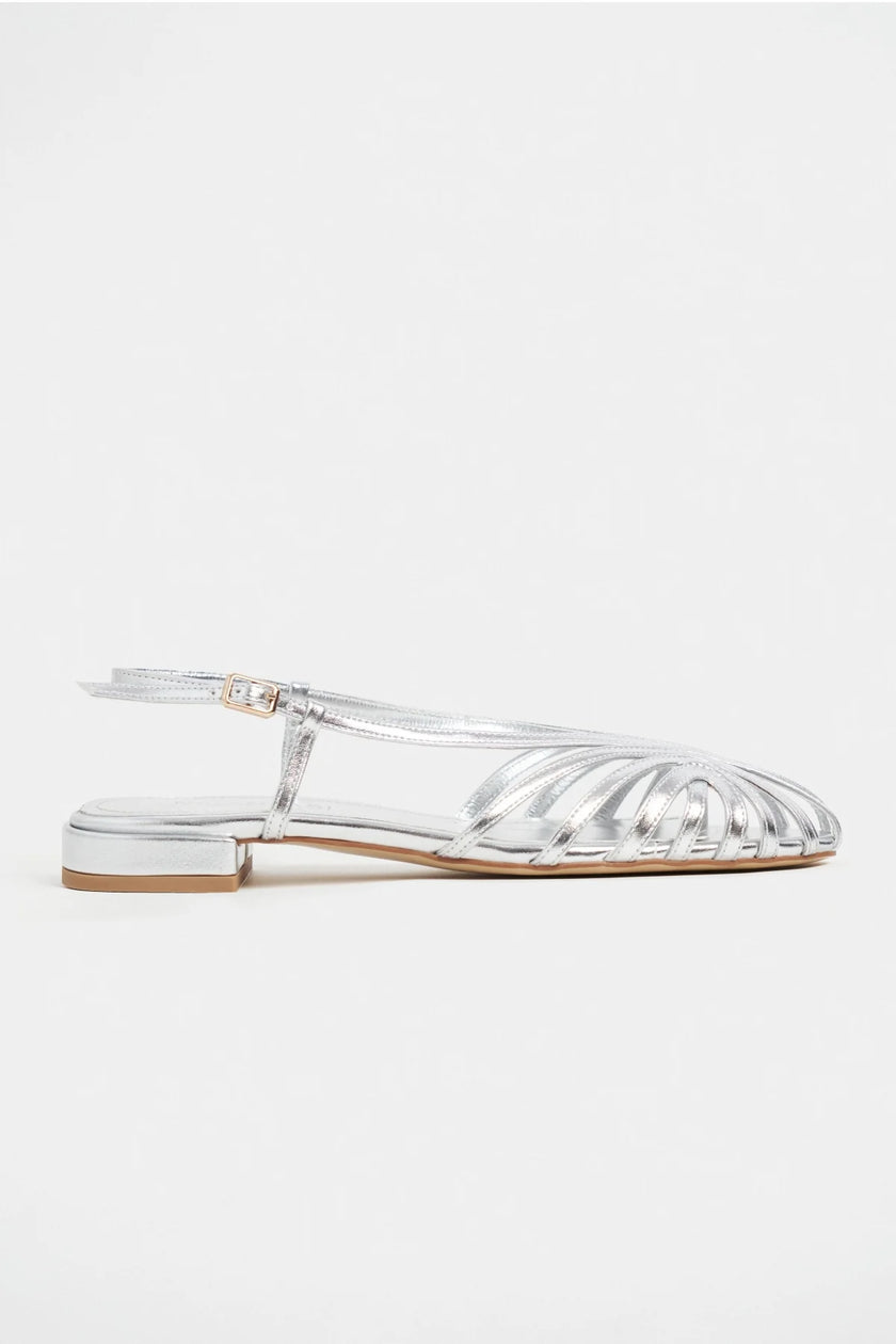 LENY Silver Metallic Trim Detail Women’s Sandal Ballet Flats