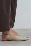BENETO Beige Suede Pointed Toe Belt Detail Women’s Ballet Flats