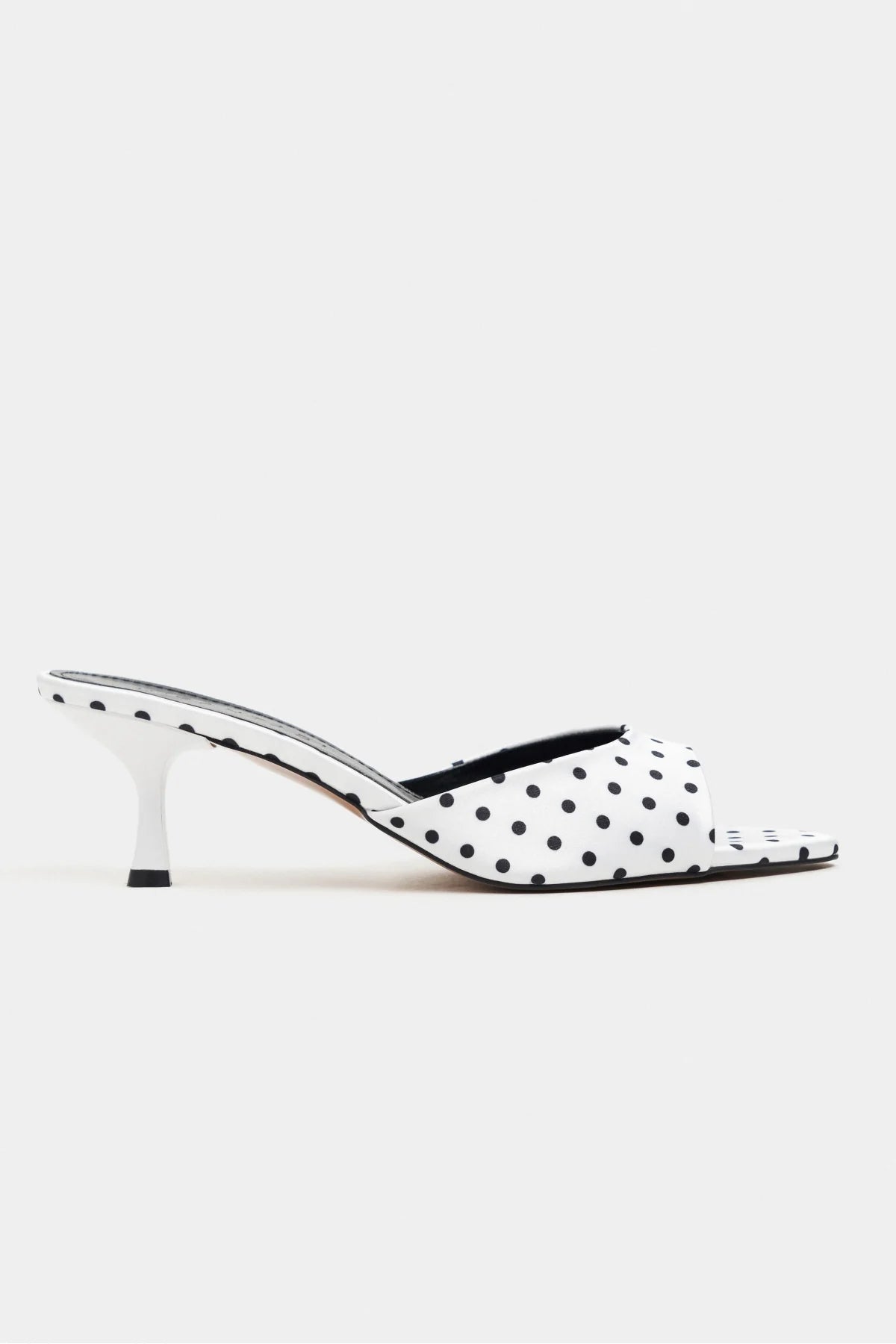 PROMISE White Polka Dot Patterned Pointed-Toe Women's Heeled Slippers
