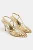ERYU Gold Metallic Peep Toe Cage Detail Women’s Heeled Shoes