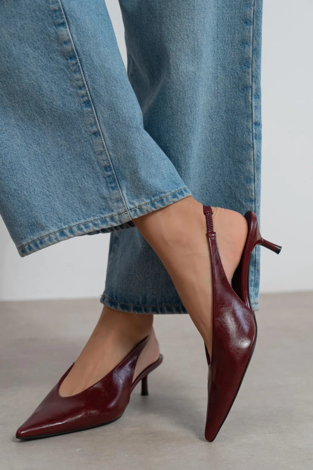 MELVIN Burgundy Patterned Matte Women’s Heeled Shoes with Elastic Ankle Detail