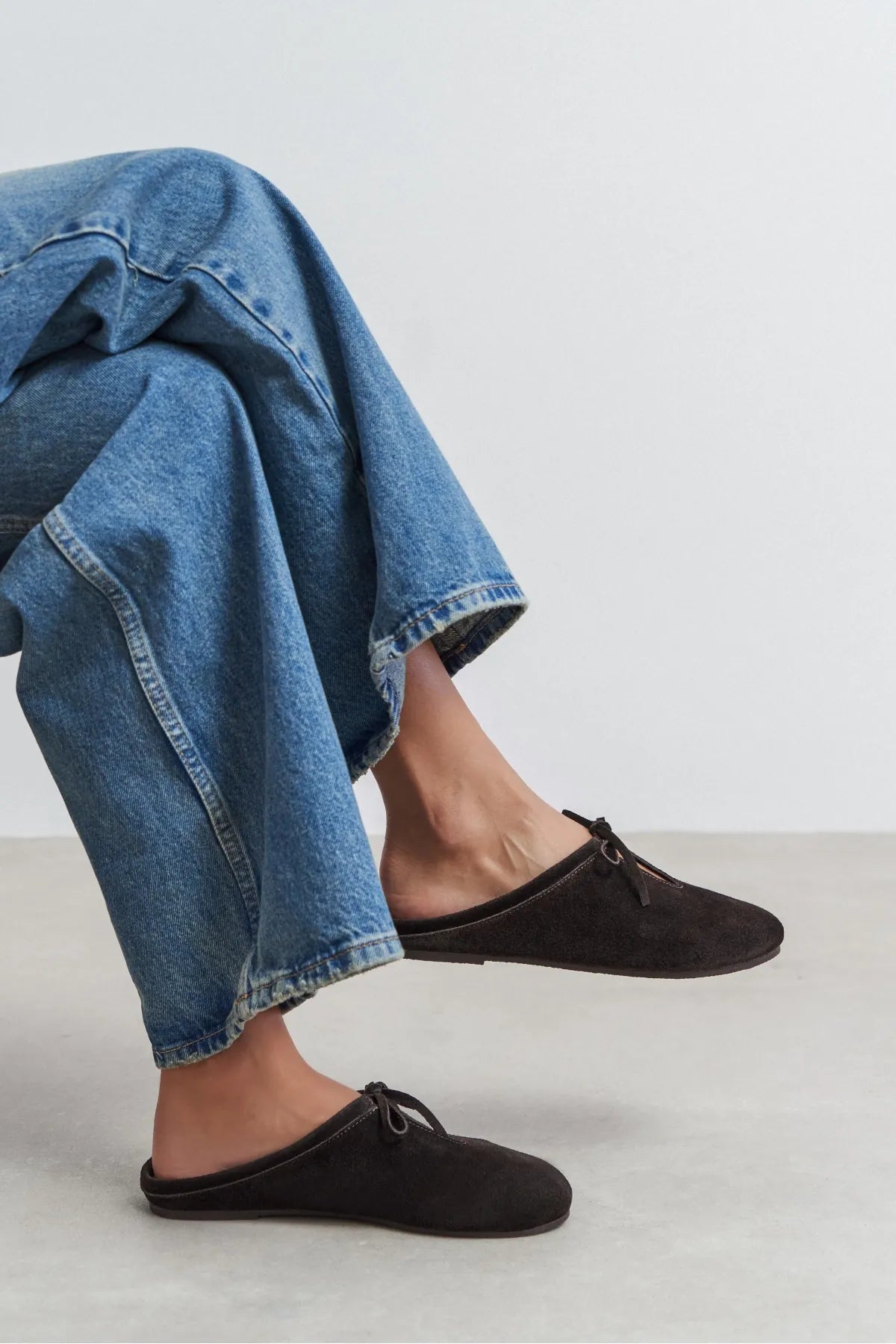 AREM Brown Genuine Suede Leather Bow Detail Flat Women’s Slippers