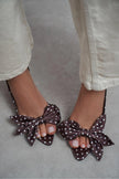 LOREA Brown Polka Dot Satin Bow Detail Women’s Heels