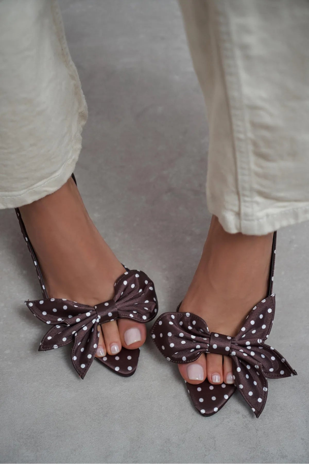 LOREA Brown Polka Dot Satin Bow Detail Women’s Heels | FOOTWEAR | Heels | Lebbse LOREA Brown Polka Dot Satin Bow Detail Women’s Heels | FOOTWEAR | Heels | Lebbse