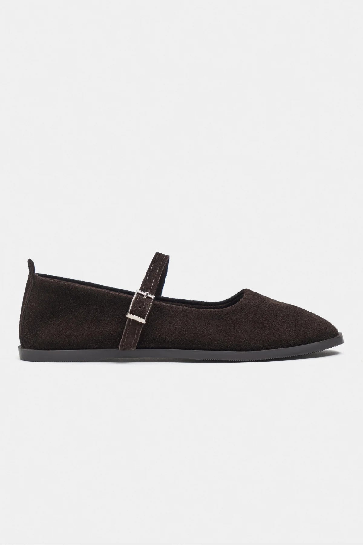 Jade Dark Brown Suede Genuine Leather Double-Buckle Flat Women's Ballet Flats