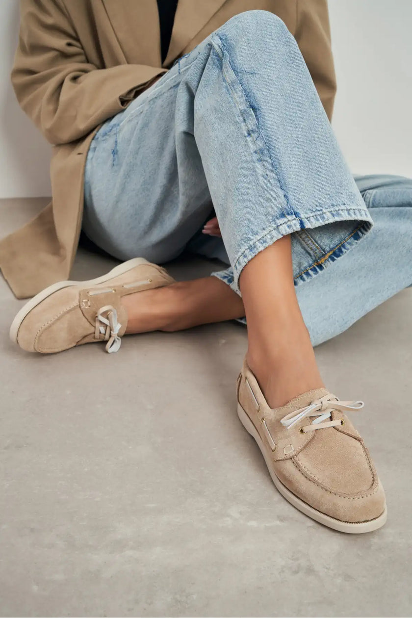 JAVED BEIGE FLAT SOLE LACE-UP DETAIL WOMEN'S SHOES