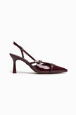 Wanda Burgundy Patent Leather Belt Detail Ankle-Tied Women's High Heel Shoes