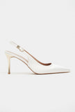 VIORA Pearl Satin Buckle Detail Women’s Gold Heel Shoes