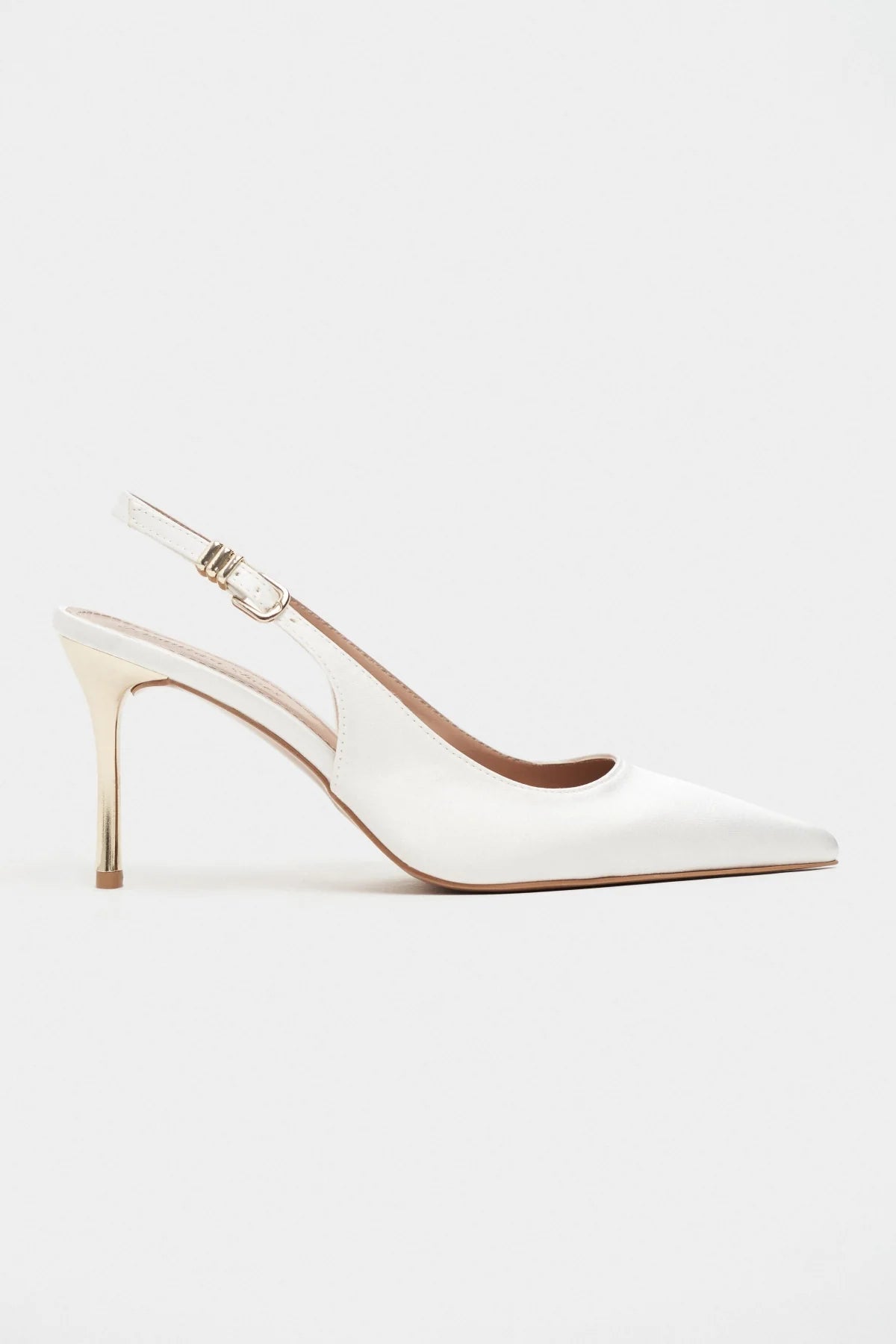 VIORA Pearl Satin Buckle Detail Women’s Gold Heel Shoes