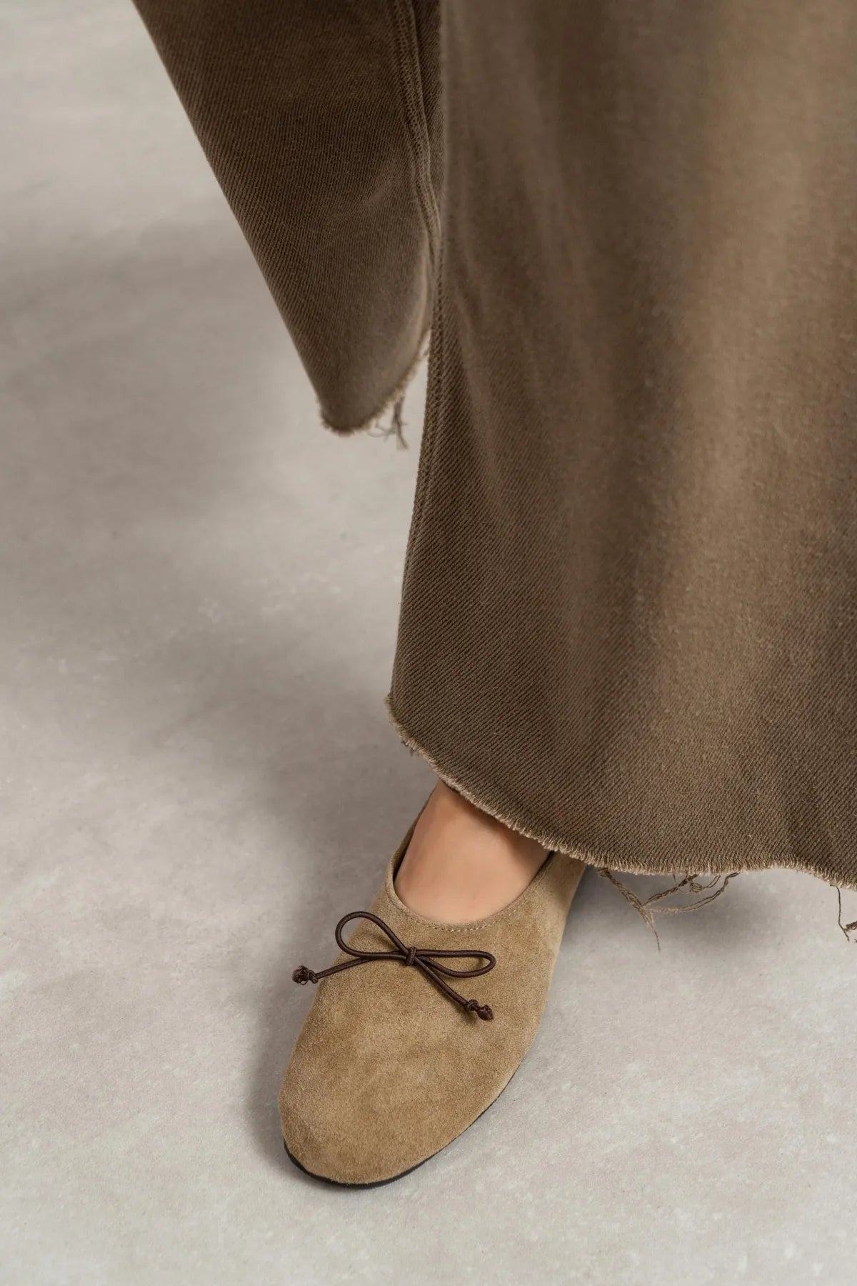 REYNA Rome Beige Genuine Leather Bow Detail Women’s Flat Ballet Shoes