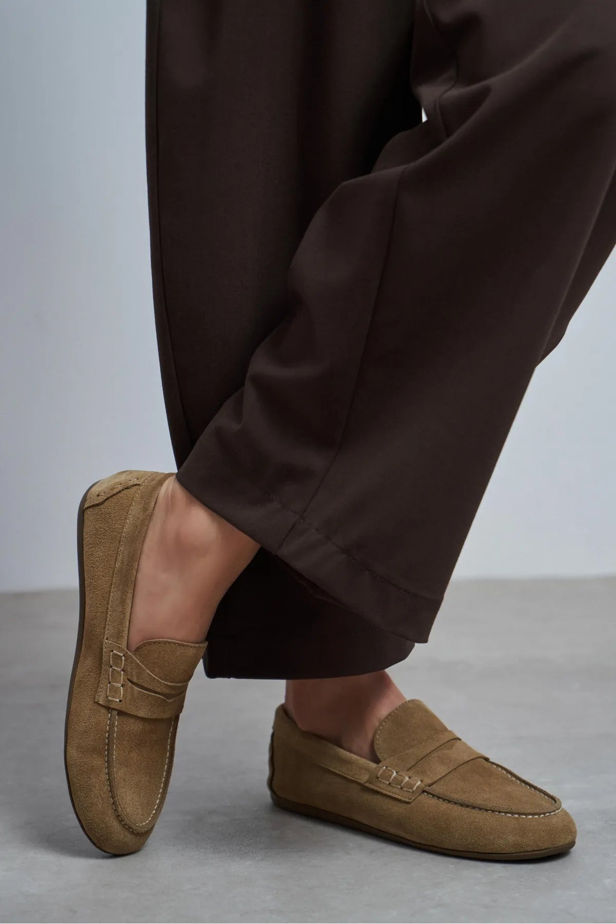 JERY ROME Beige Suede Leather Women’s Loafer Shoes