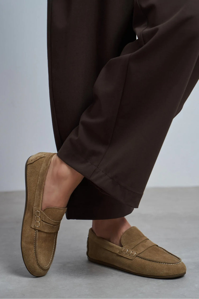 JERY ROME Beige Suede Leather Women’s Loafer Shoes