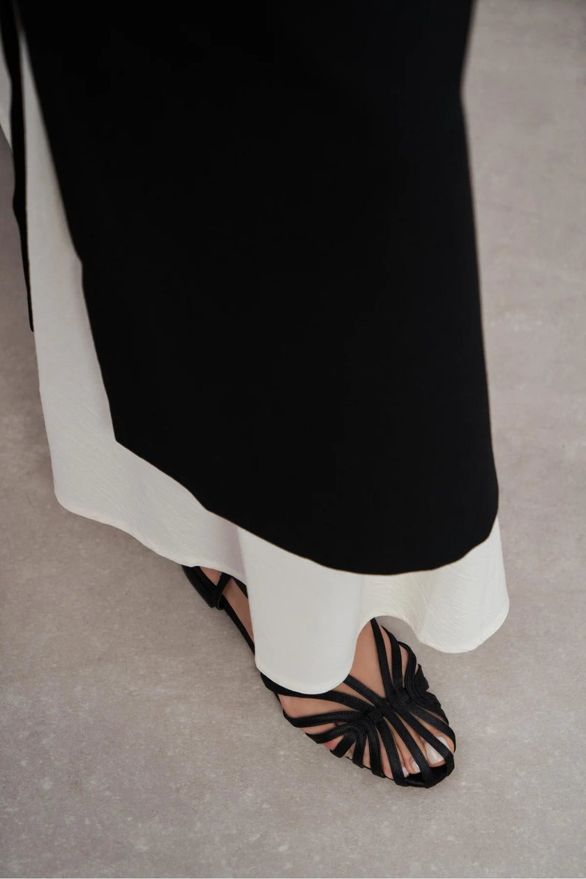 LENY Black Satin Piped  Low-Heel Women's Sandals